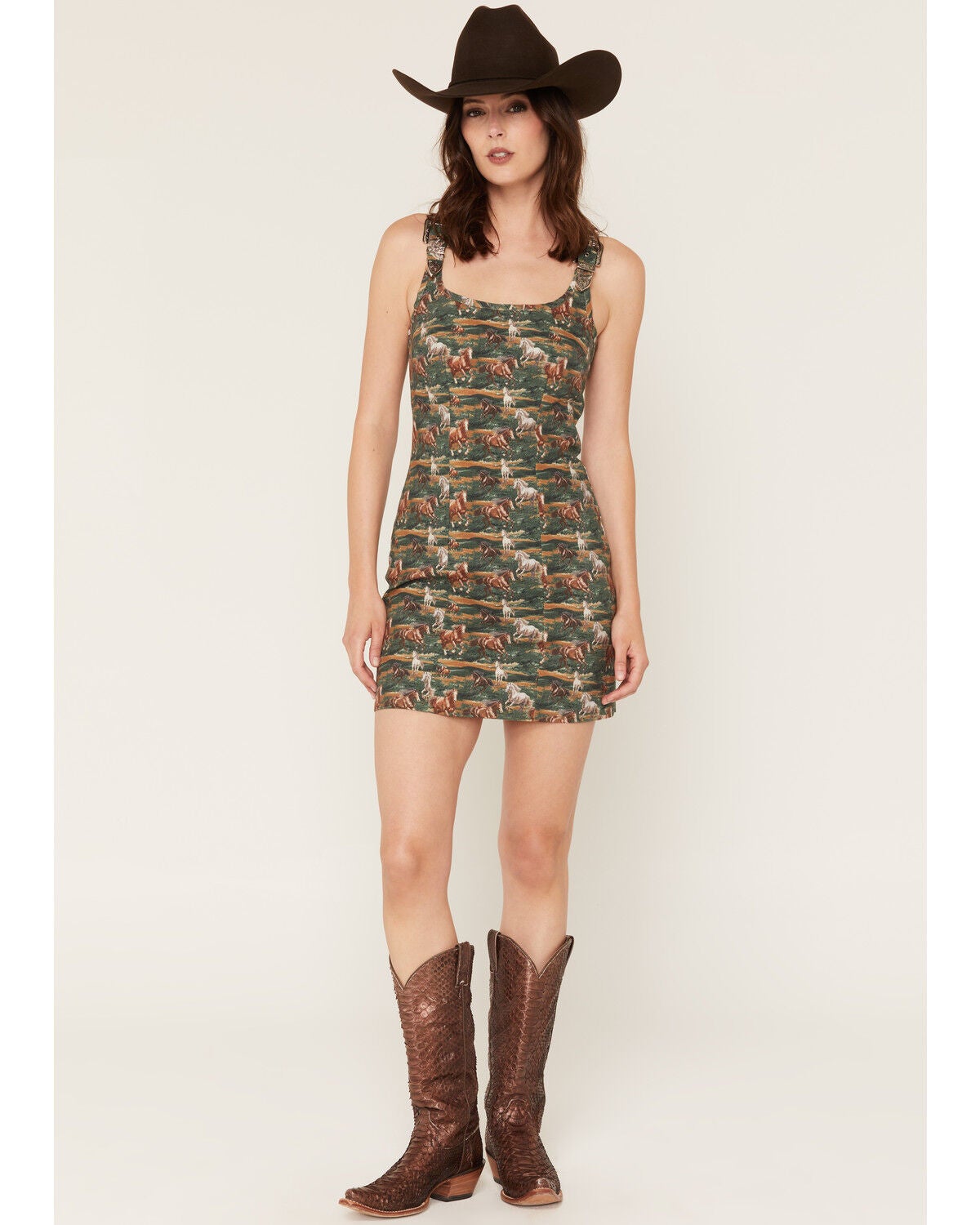 Rock & Roll Denim Women's Horse Print Sleeveless Mini Dress, Green, hi-res
