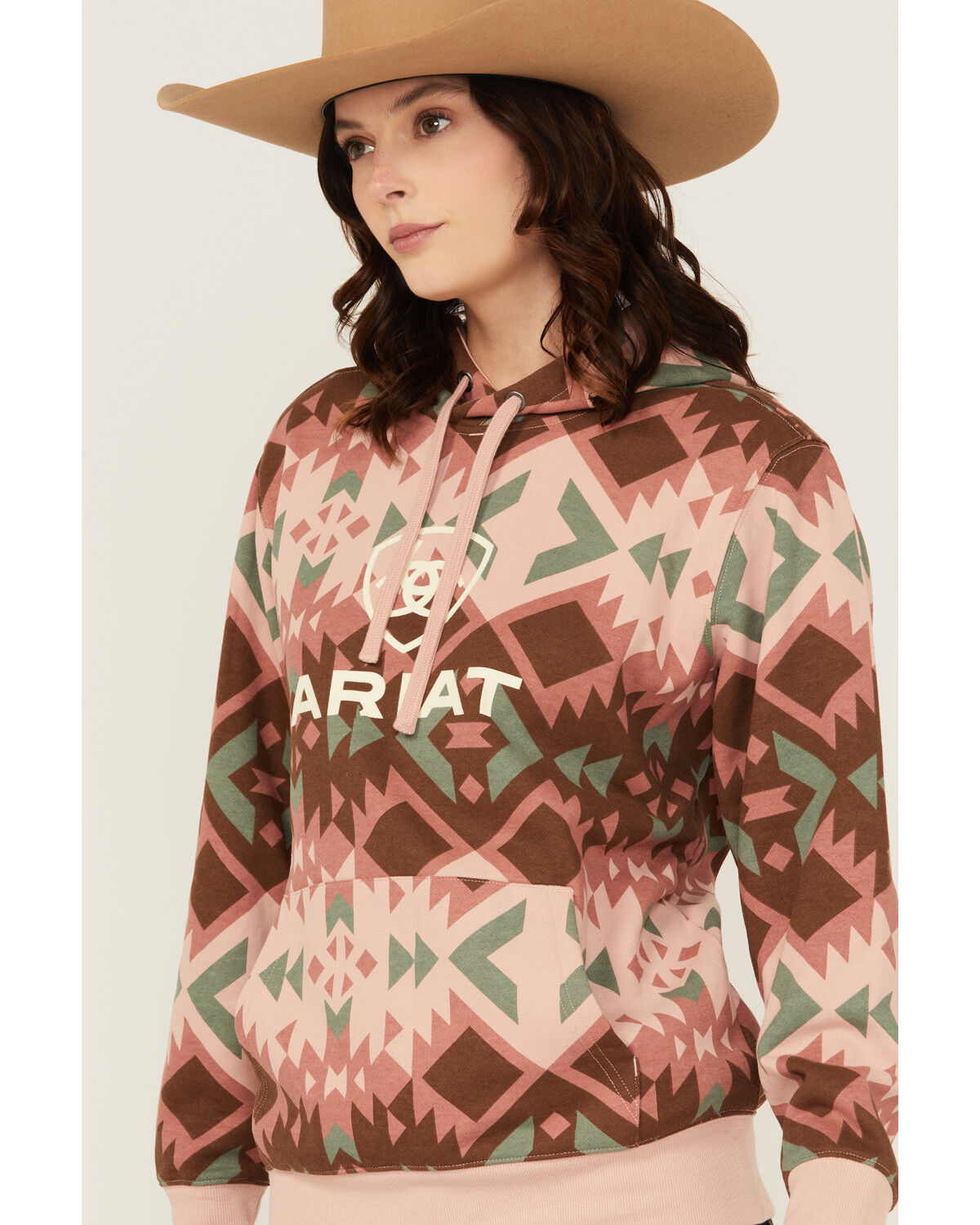 Image #2 - Ariat Women's Boot Barn Exclusive Southwestern Print Logo Hoodie, Pink, hi-res