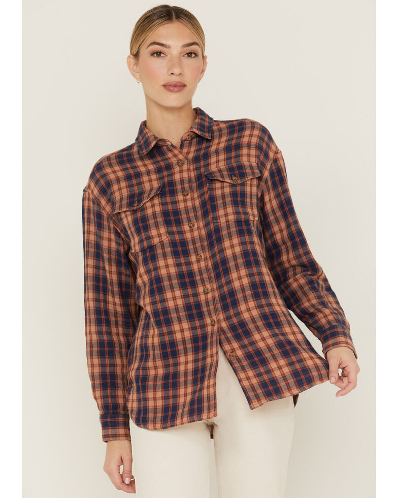 Cleo + Wolf Women's Breezy Springs Plaid Flannel Shirt, Beige/khaki, hi-res