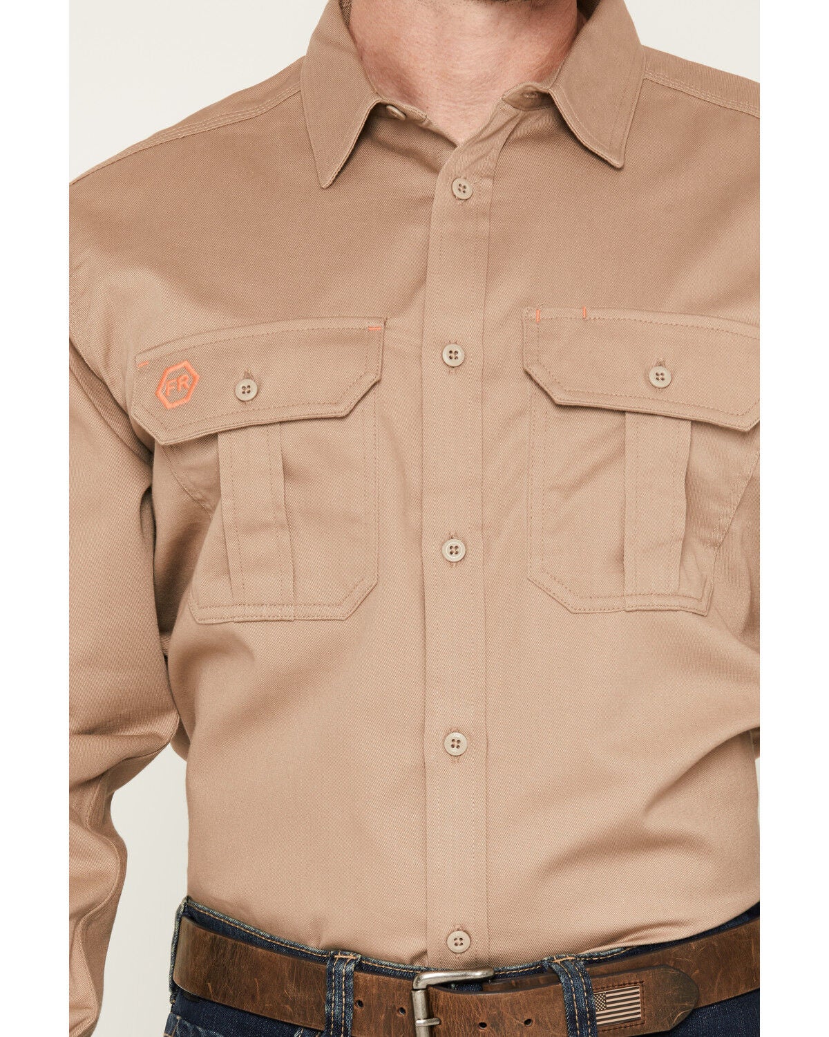 Image #3 - Hawx Men's FR Woven Long Sleeve Button-Down Work Shirt, Khaki, hi-res