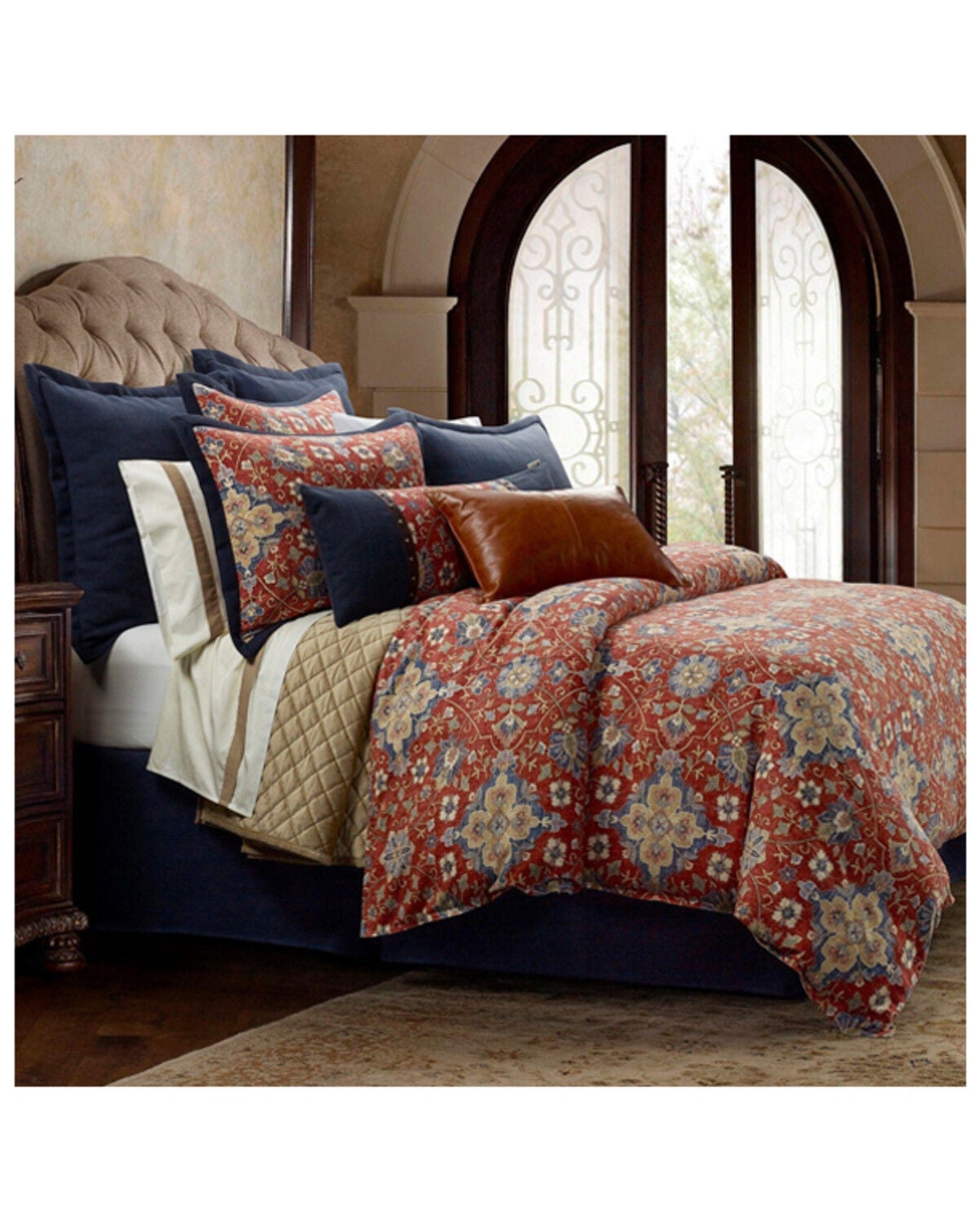 Image #1 - HiEnd Accents Melinda Washed Linen King Size Bedding Set - 3 Piece, Red, hi-res
