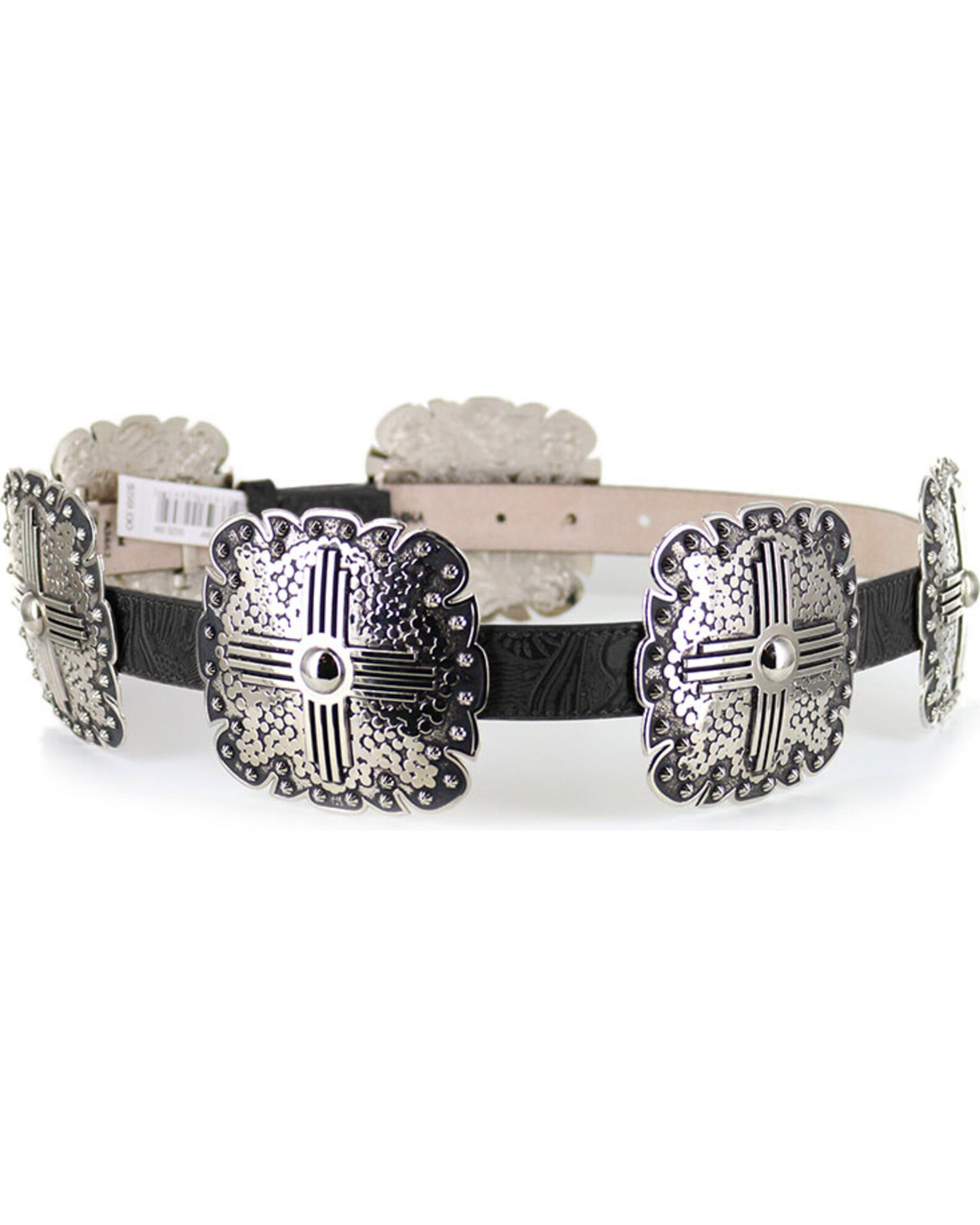 Image #2 - Angel Ranch Women's 1" Square Concho Leather Belt, Black, hi-res
