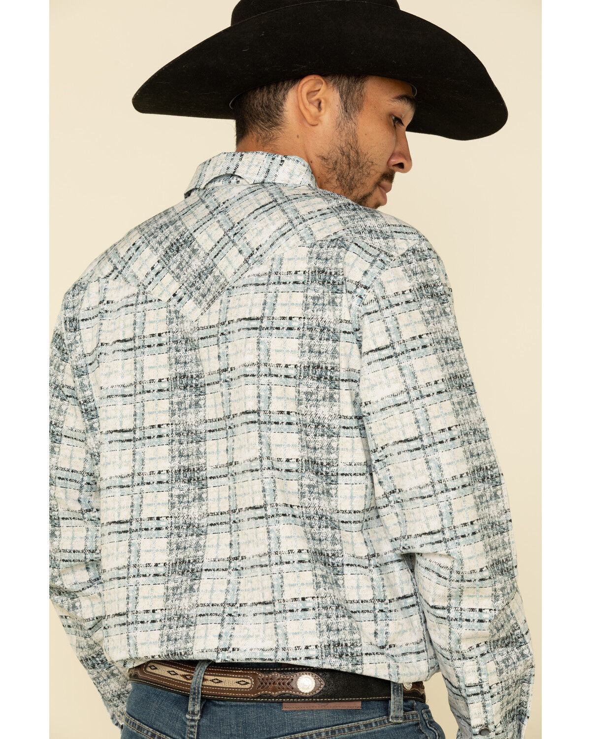 Image #2 - Moonshine Spirit Men's Wash Out Plaid Long Sleeve Western Shirt, Blue, hi-res