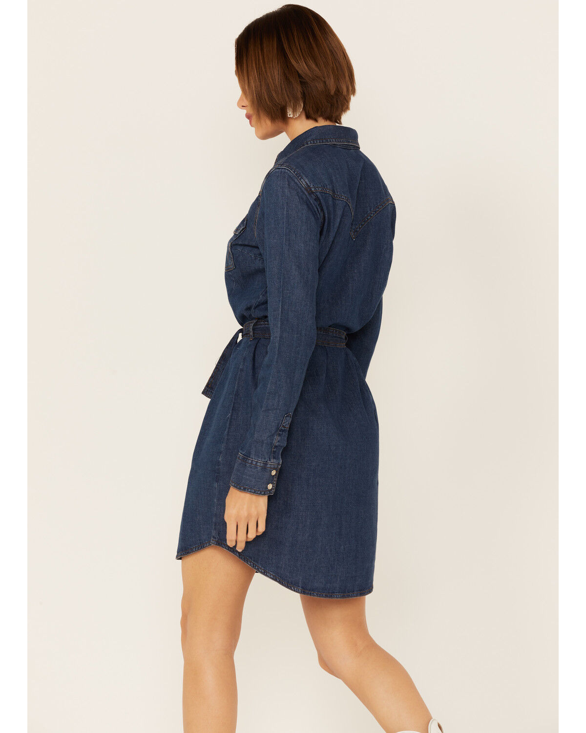 Image #3 - Wrangler Women's Dark Denim Washed Long Sleeve Western Shirt Dress, Indigo, hi-res