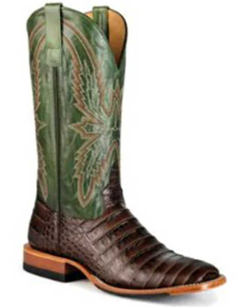 Horse Power Men's Emerald Explosion Caiman Print Western Boots - Square Toe , Chocolate, hi-res