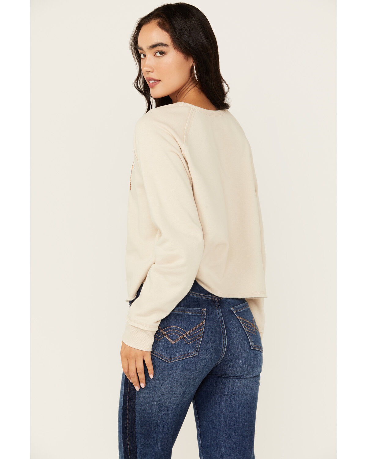 Image #4 - Blended Women's Go West Sequins Graphic Long Sleeve Tee, Tan, hi-res