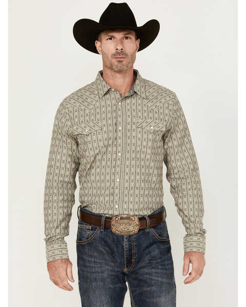 Cody James Men's Transform Striped Print Long Sleeve Snap Western Shirt, Tan, hi-res