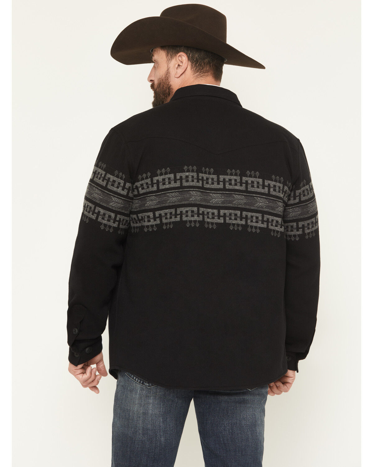 Image #4 - Cody James Men's Southwestern Border Print Sherpa Lined Flannel Shirt Jacket, Black, hi-res