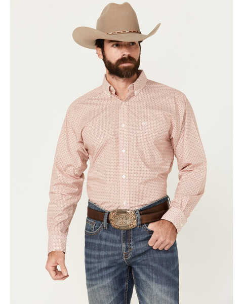 Ariat Men's Derrick Geo Print Long Sleeve Button-Down Western Shirt - Tall , Rust Copper, hi-res