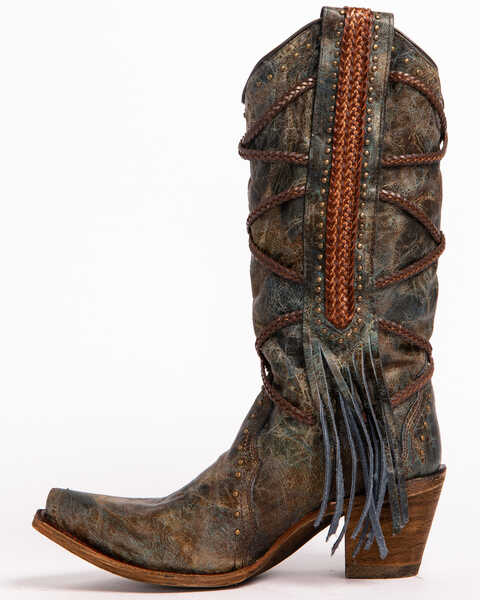 Corral Women's Braided Fringe Western Boots - Snip Toe, Blue, hi-res