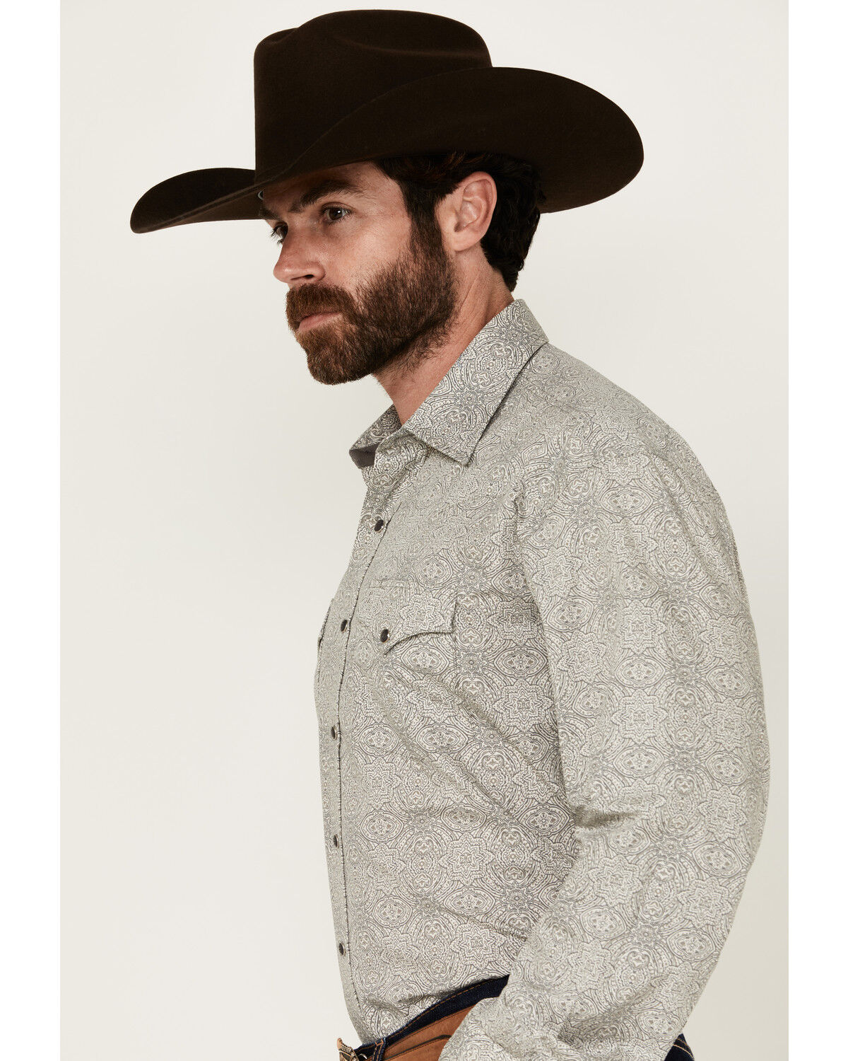 Image #2 - Stetson Men's Medallion Print Long Sleeve Snap Western Shirt, Grey, hi-res