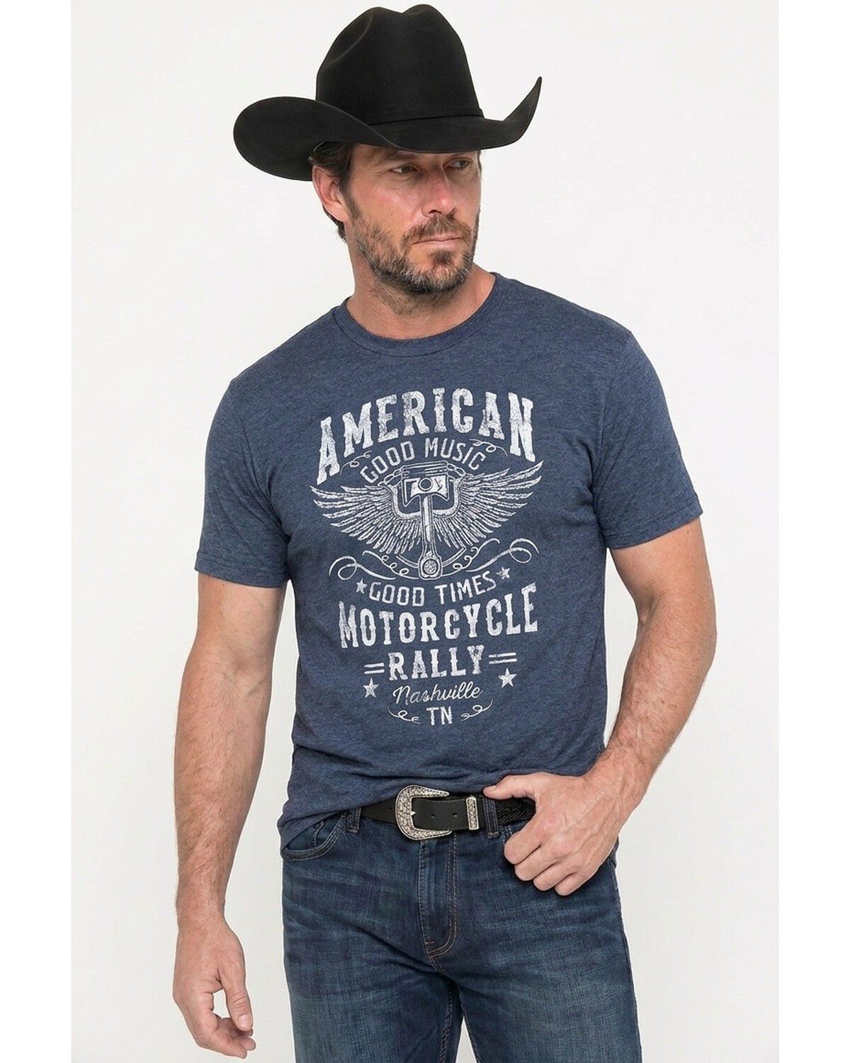 Americana Men's Motorcycle Rally Short Sleeve Graphic T-Shirt, Navy, hi-res
