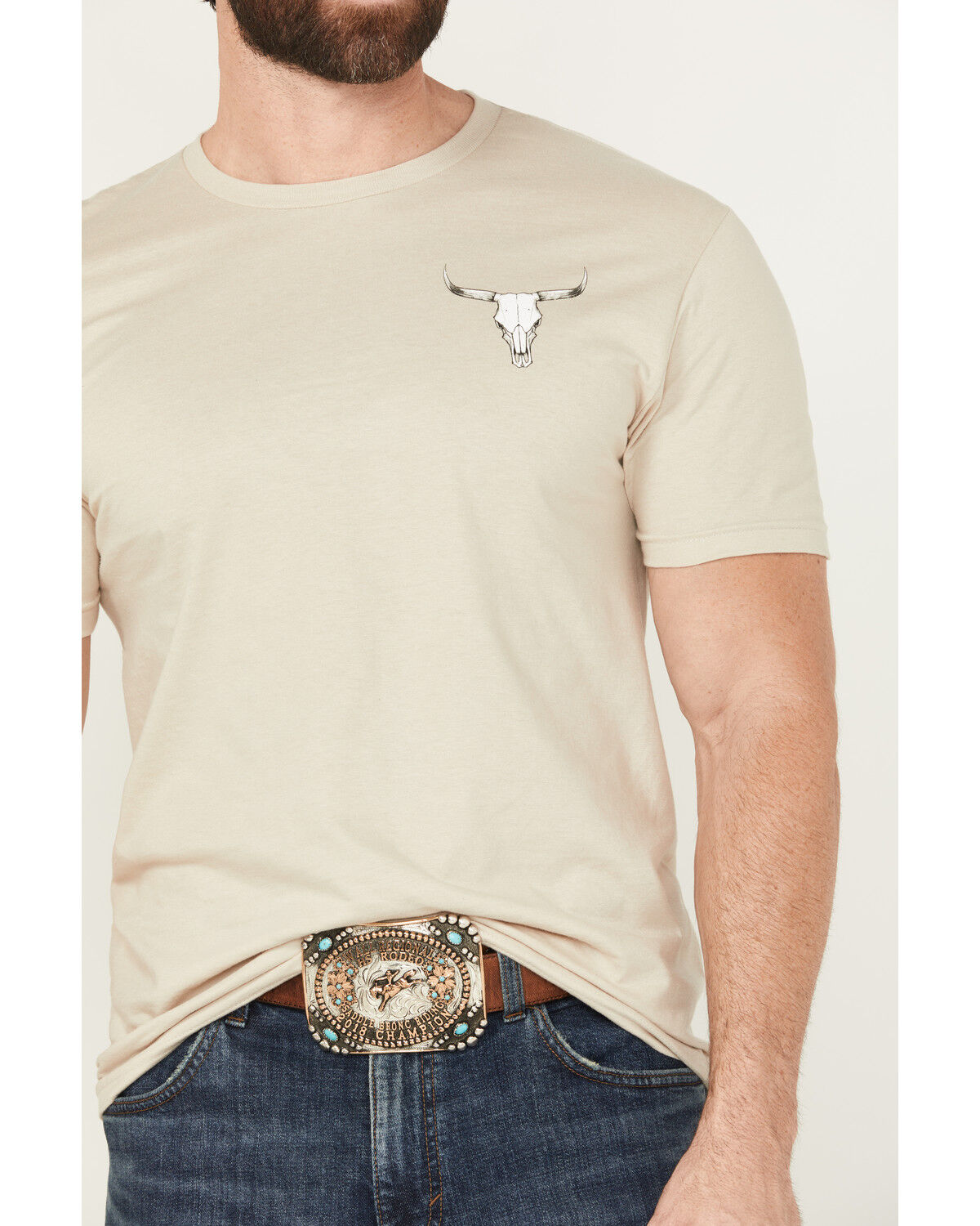 Image #3 - Cowboy Hardware Men's Mess With The Bull Short Sleeve Graphic T-Shirt, Sand, hi-res
