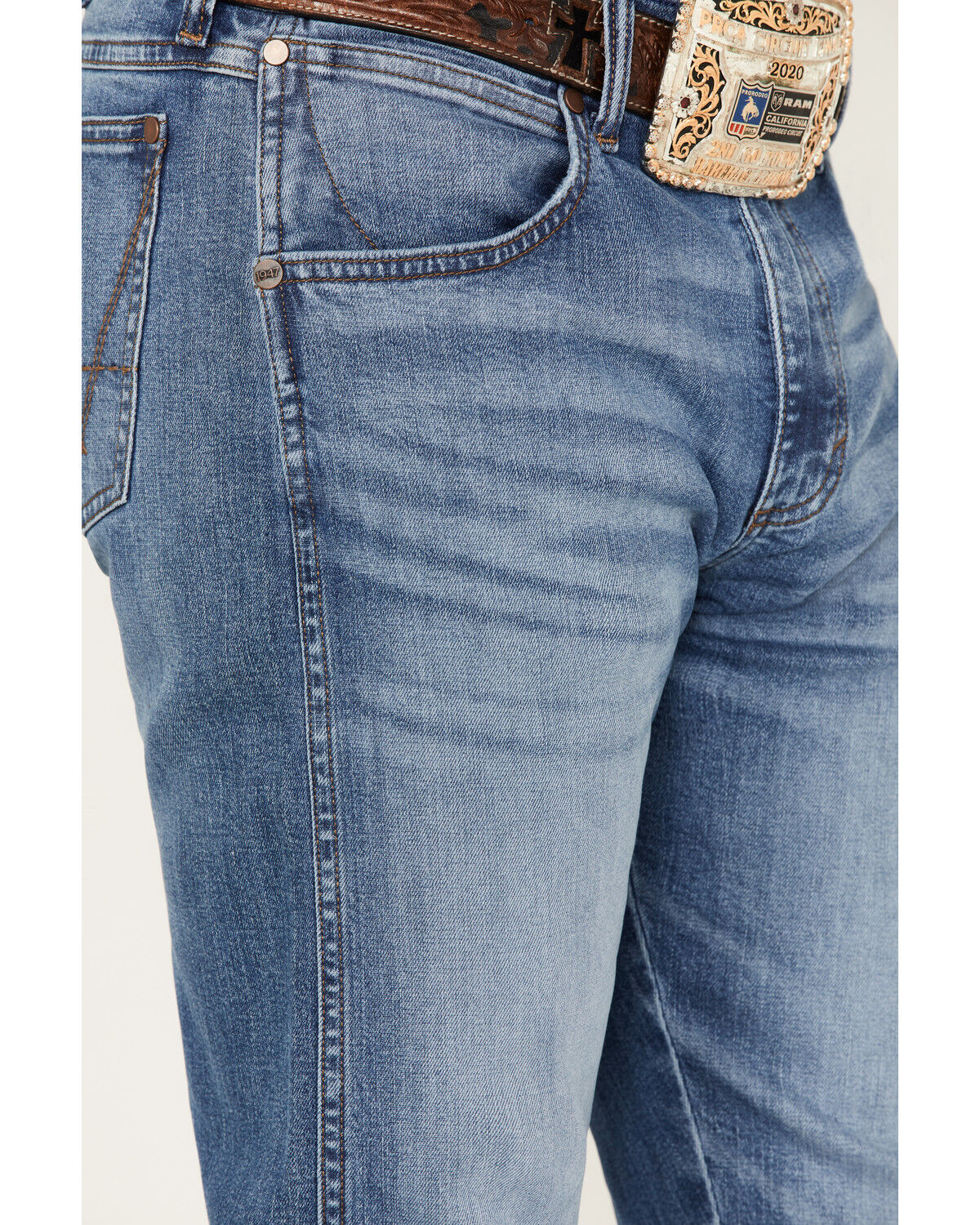 Image #2 - Wrangler Retro Men's Llano Light Medium Wash Stretch Slim Bootcut Jeans, Light Medium Wash, hi-res