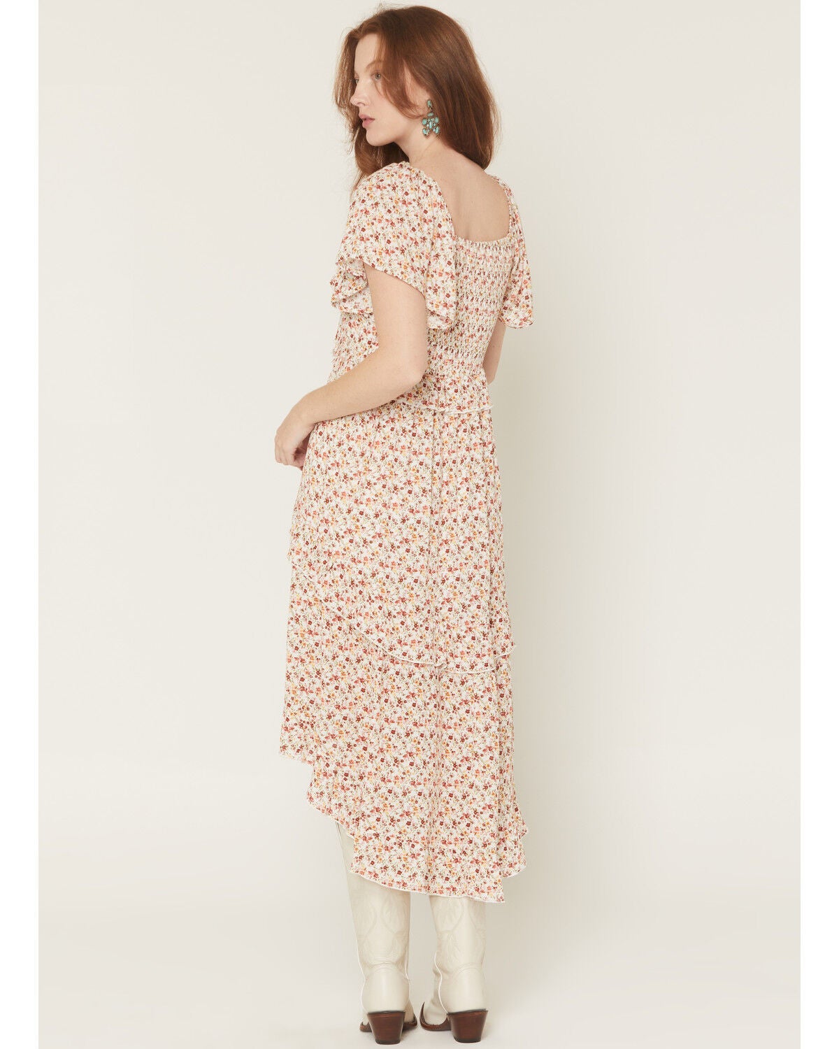 Image #4 - Wild Moss Women's Floral Print Ruffle Tiered High-Low Midi Dress, Multi, hi-res