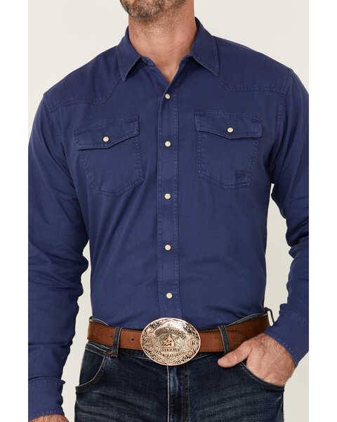 Image #3 - Ariat Men's Solid Teal Jurlington Retro Long Sleeve Pearl Snap Western Shirt , Blue, hi-res