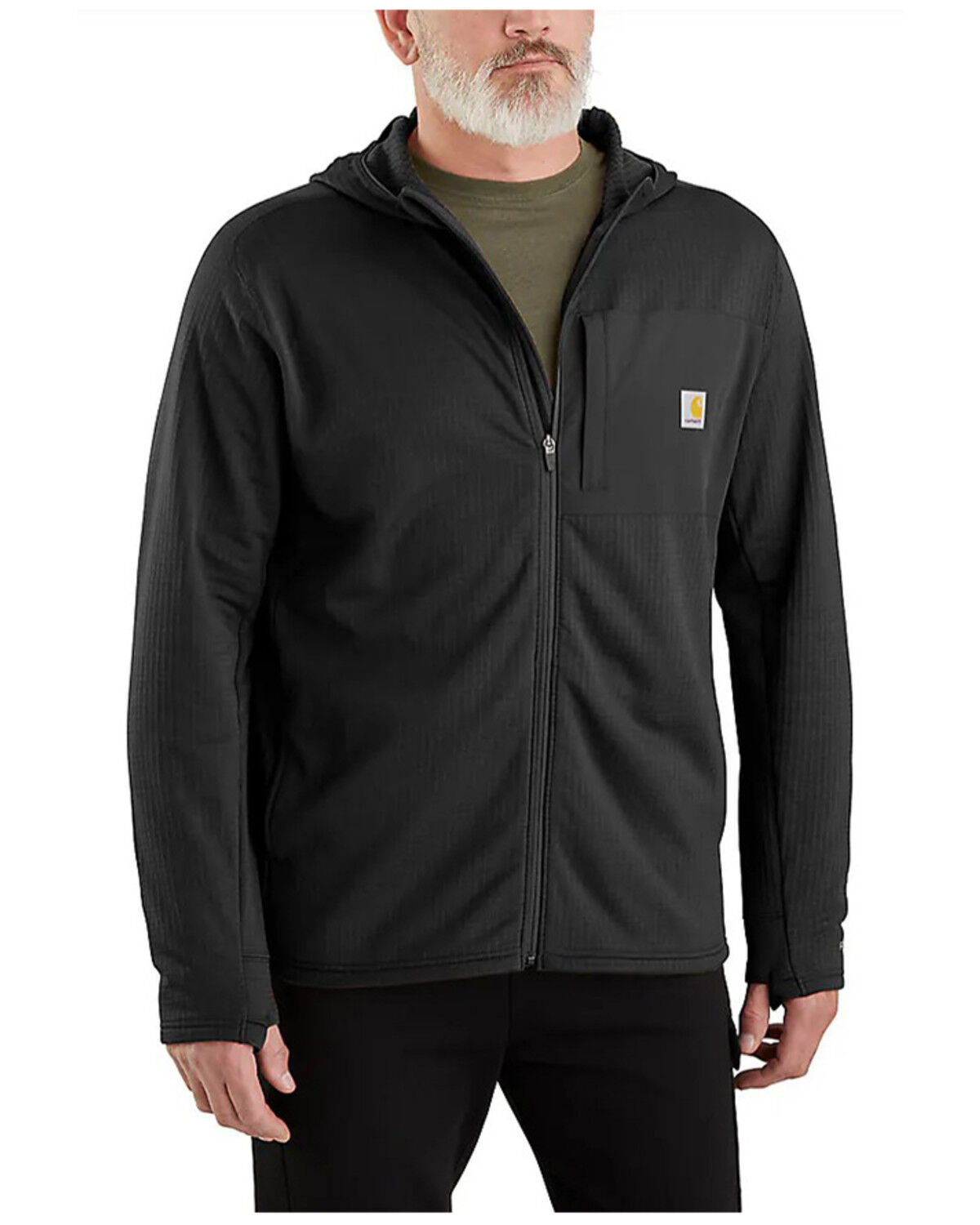 Image #1 - Carhartt Men's Force® Relaxed Fit Long Sleeve Zip-Up Hooded Shirt, Black, hi-res