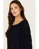 Image #2 - Jolt Women's Lace Trim Long Sleeve Peasant Top, Navy, hi-res