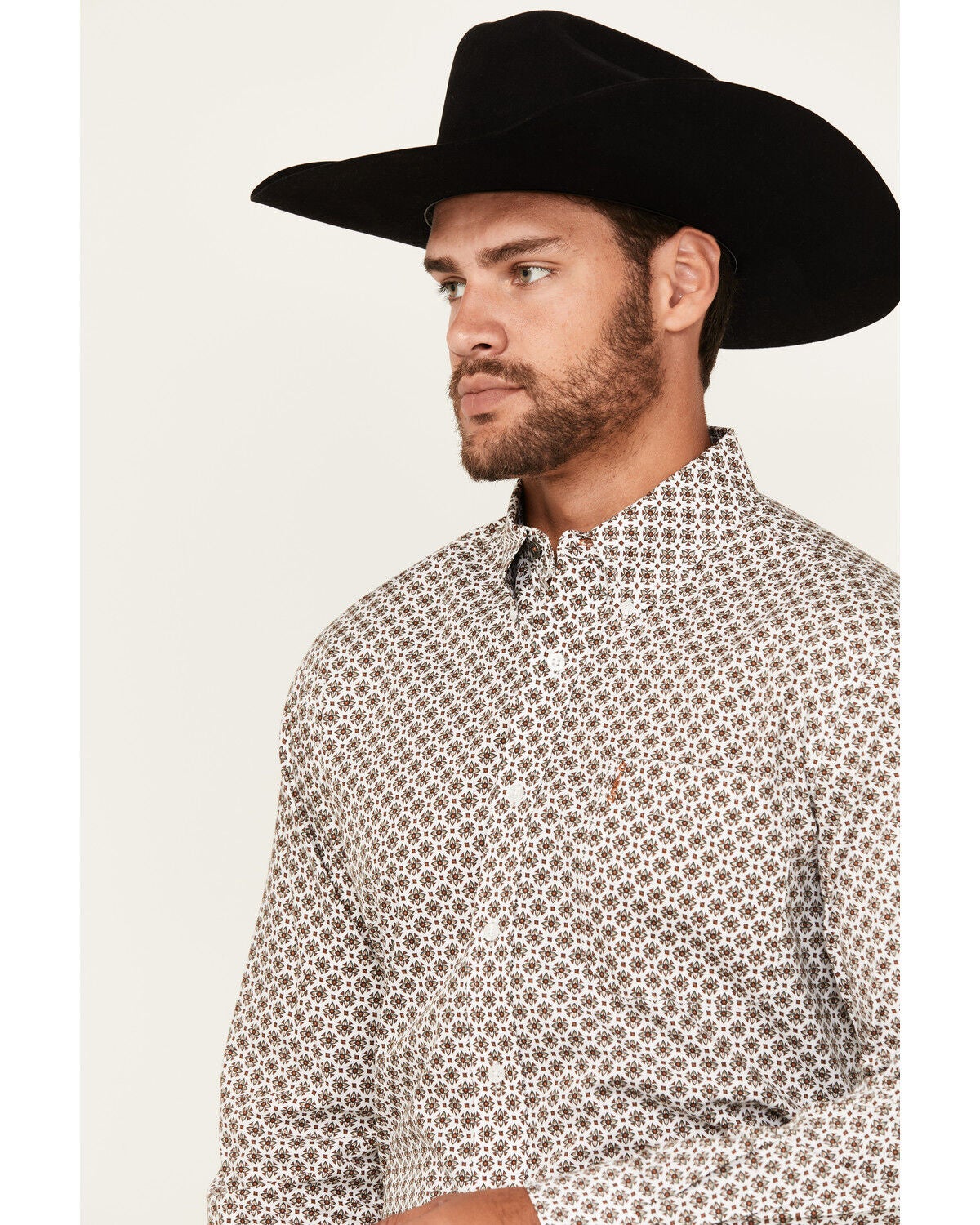 Image #2 - Cinch Men's Geo Print Long Sleeve Button-Down Western Shirt, White, hi-res