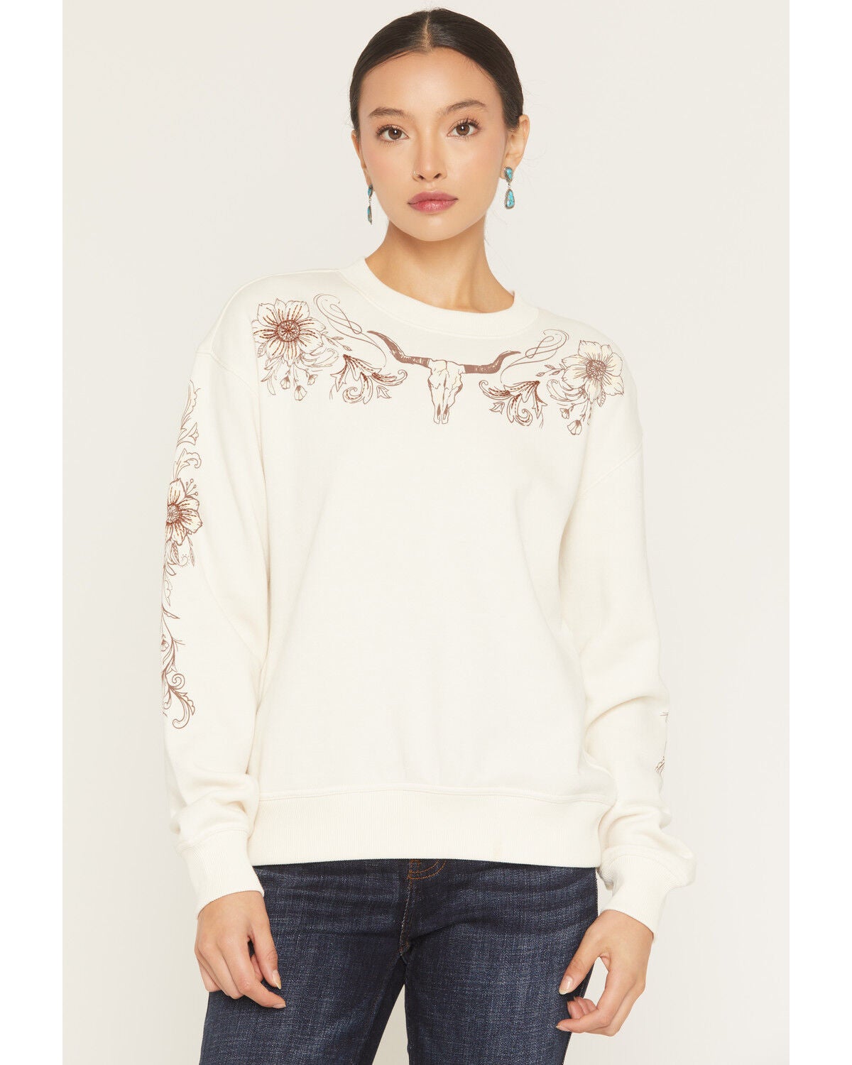 Image #3 - Idyllwind Women's Solona Steerhead Yoke Embroidered Crewneck Sweatshirt, Cream, hi-res