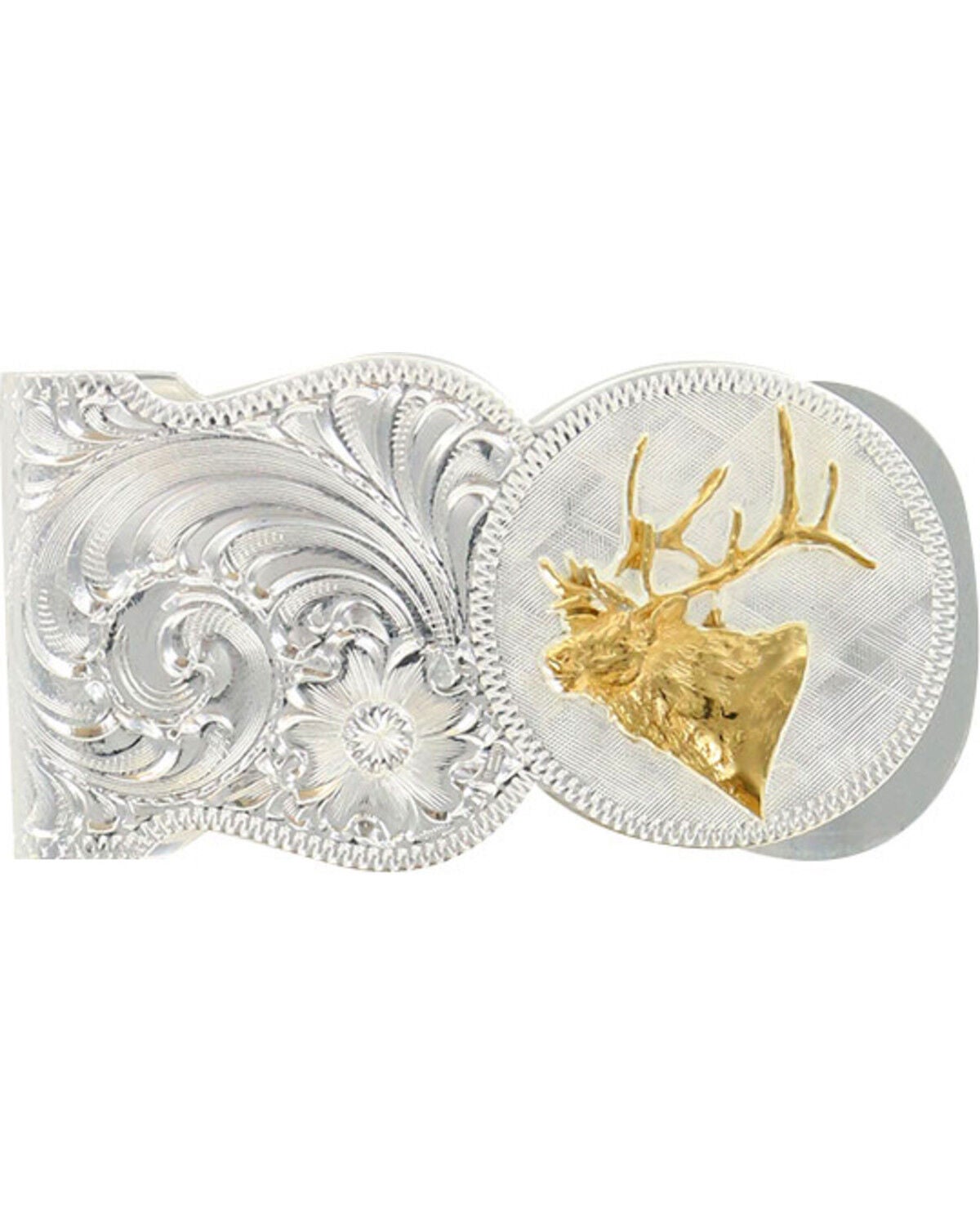 Montana Silversmiths Men's Elk Head Scalloped Money Clip, Silver, hi-res