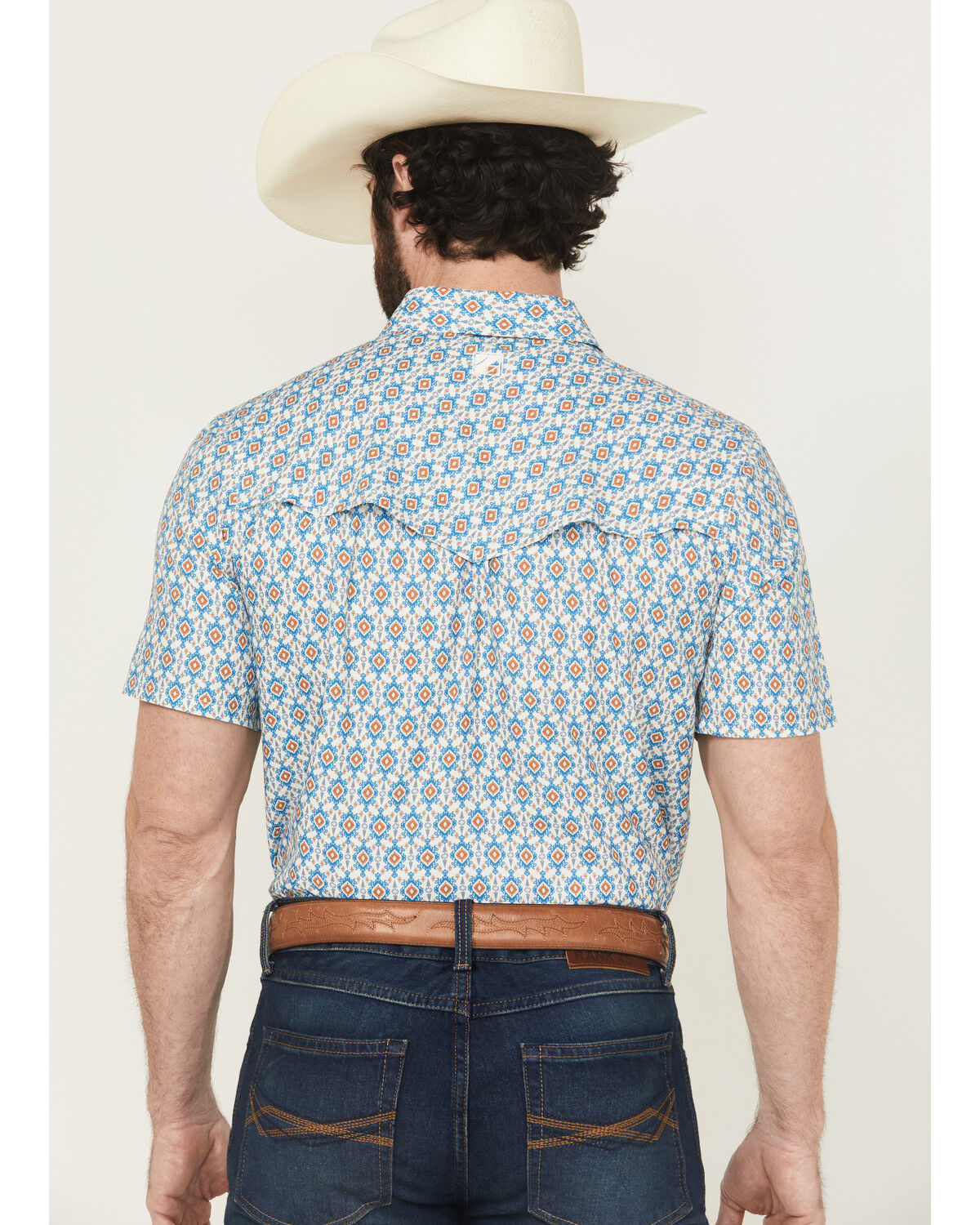Image #4 - RANK 45® Men's Lozy Medallion Print Short Sleeve Snap Performance Western Shirt, White, hi-res
