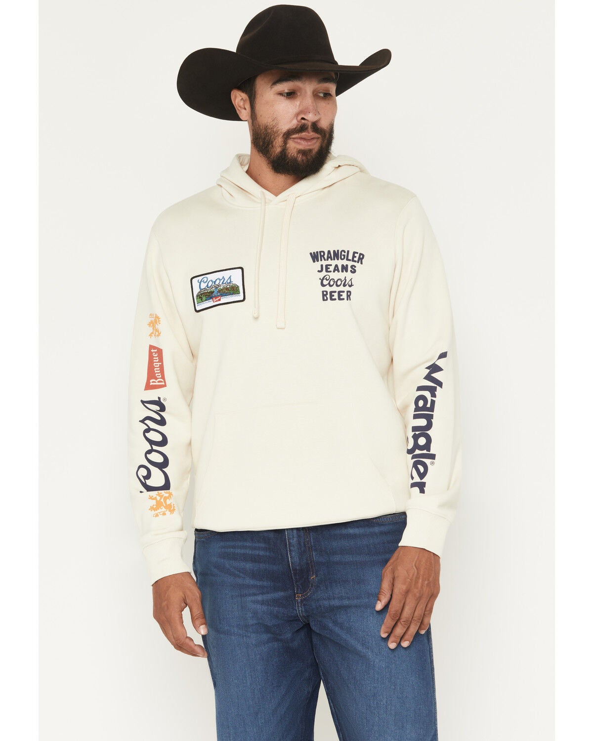 Image #1 - Wrangler X Coors Banquet Men's Logo Sleeve Hoodie, , hi-res