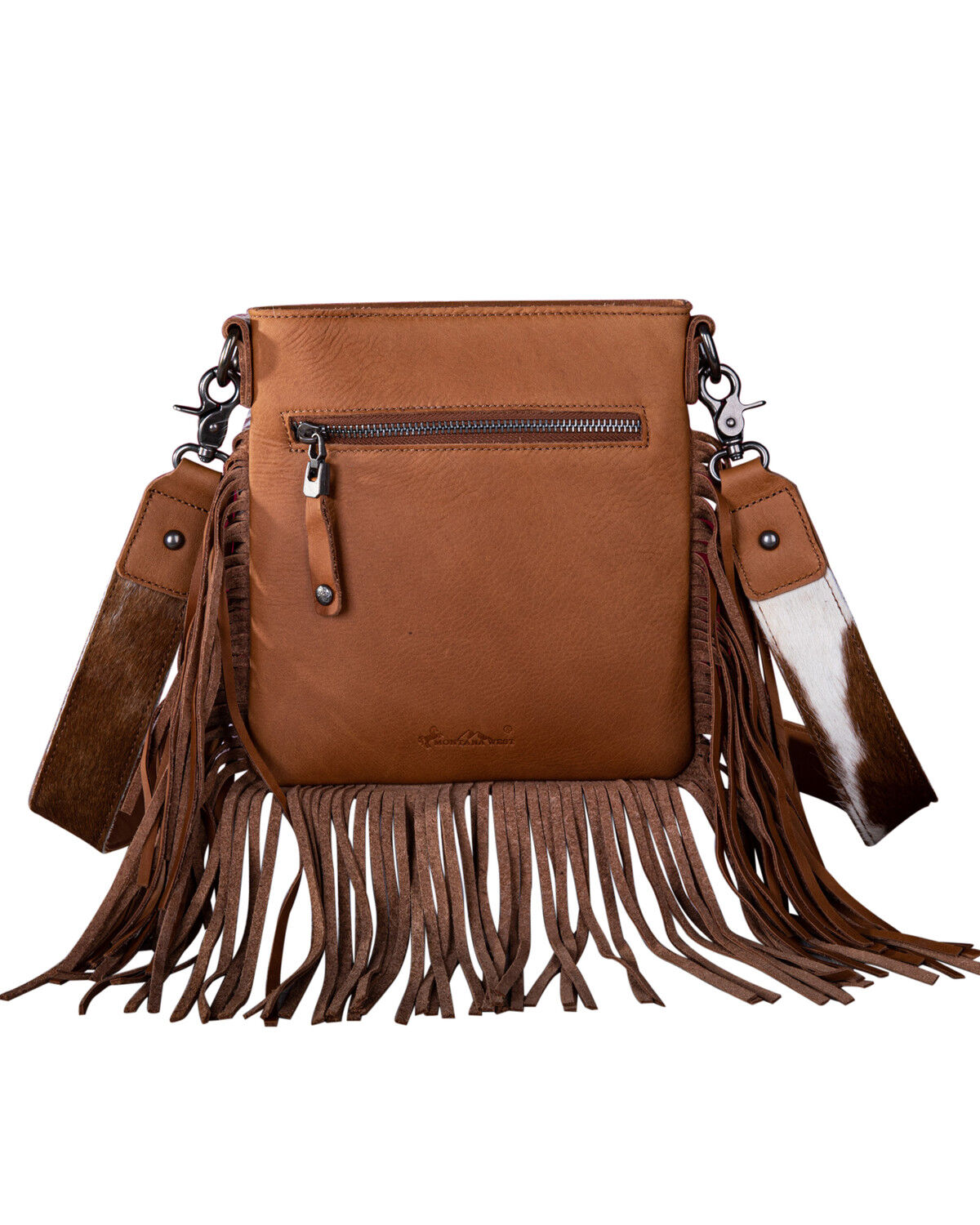 Image #2 - Montana West Women's Genuine Leather Hair-On Fringe Crossbody Bag, Brown, hi-res