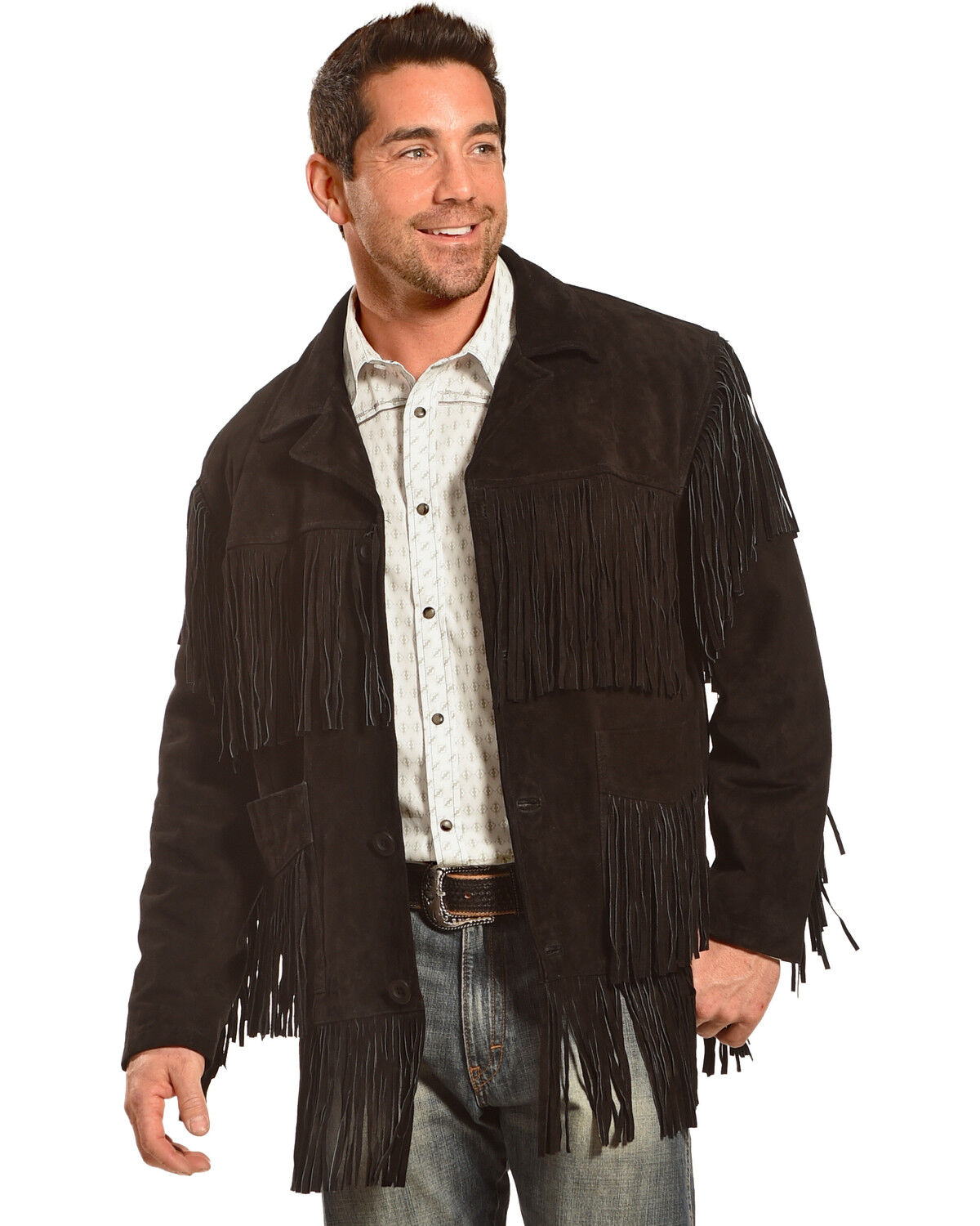 Image #1 - Liberty Wear Men's Suede Fringe Western Jacket, Black, hi-res