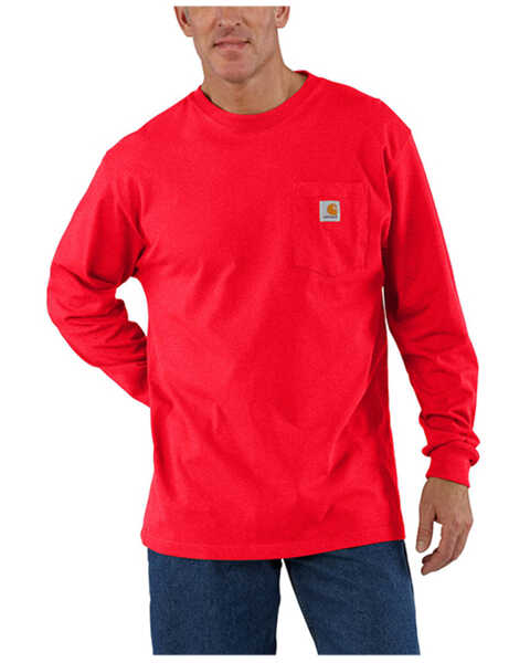 Carhartt Men's Loose Fit Heavyweight Long Sleeve Pocket Work T-Shirt, Chilli, hi-res