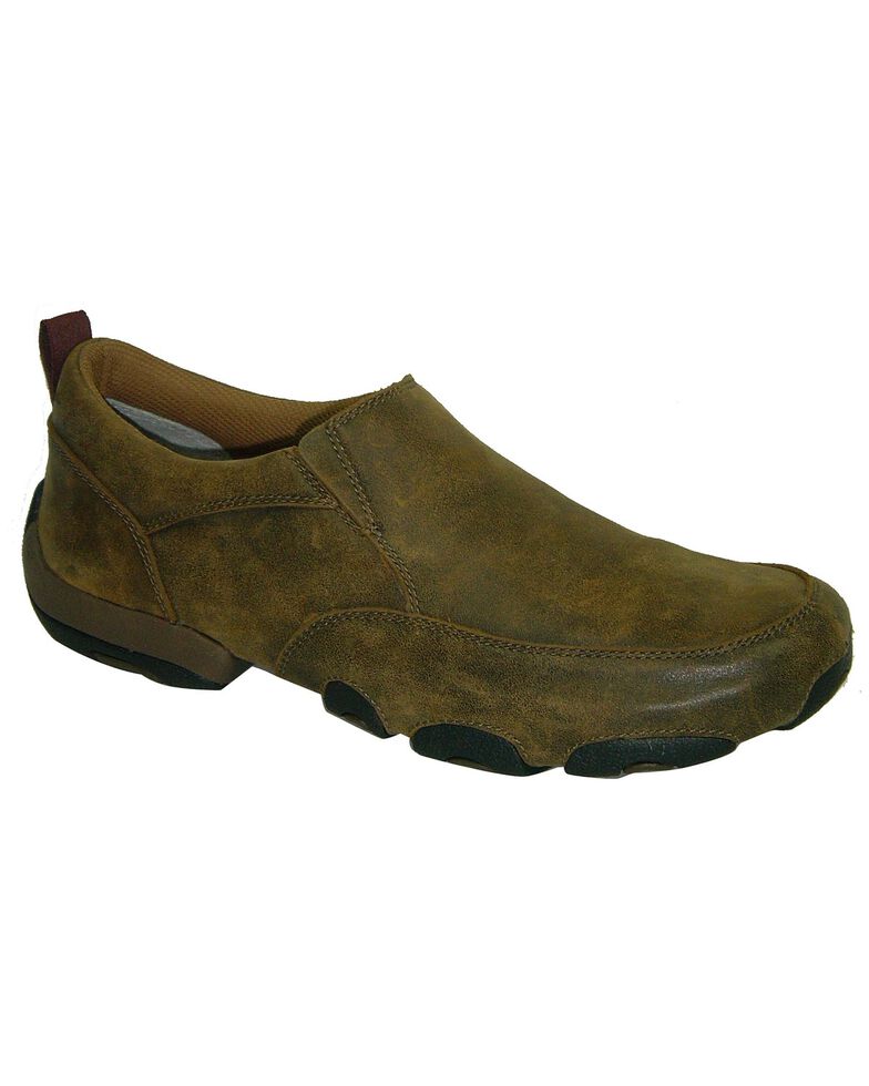 Twisted X Driving Slip-On Moccasin Shoes - Round Toe, Brown, hi-res