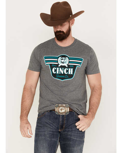 Cinch Men's Logo Graphic Short Sleeve T-Shirt, Heather Grey, hi-res