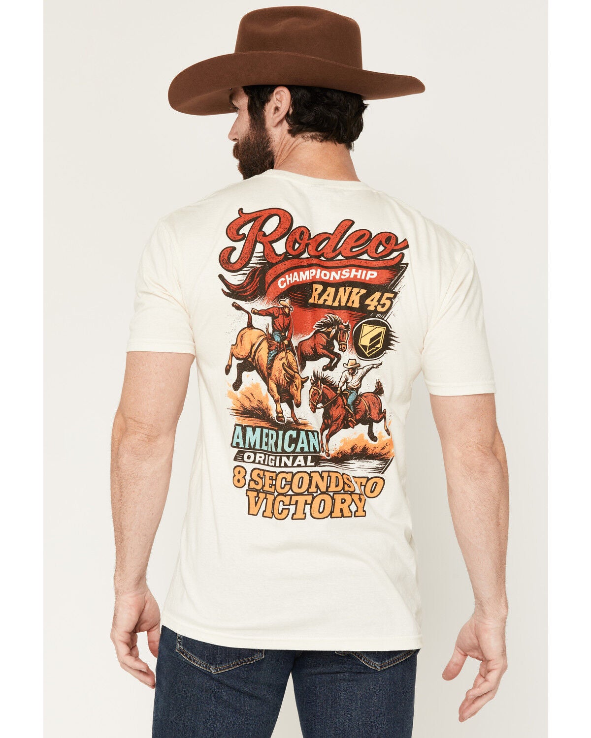 Image #1 - RANK 45&reg; Men's 8 Seconds to Victory Short Sleeve Graphic T-Shirt, Cream, hi-res
