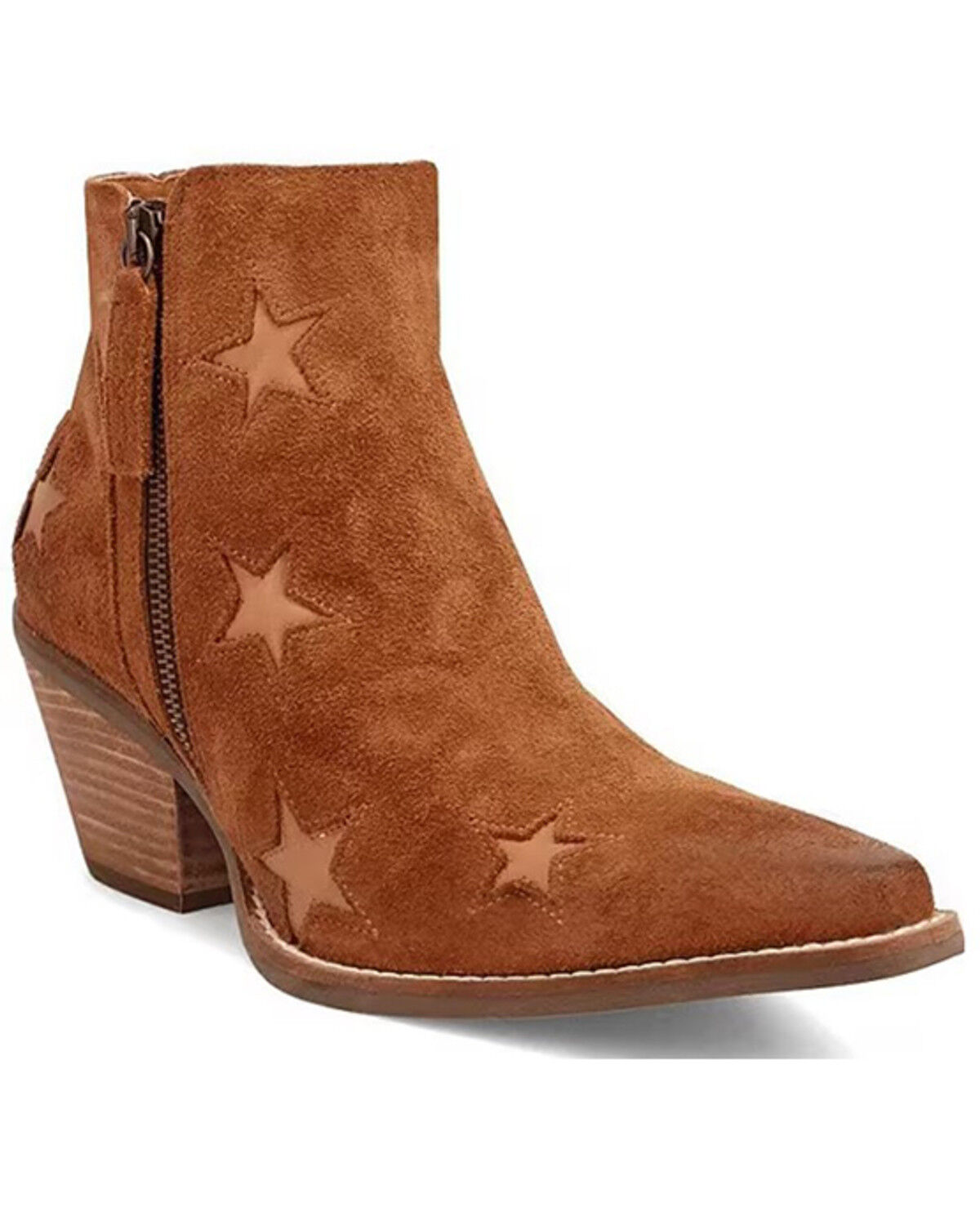 Image #1 - Dingo Women's Little Star Suede Western Booties - Snip Toe, Camel, hi-res