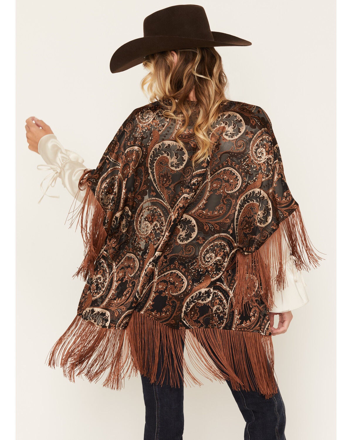 Image #4 - Shyanne Women's Nicks Burnout Paisley Print Fringe Kimono, , hi-res