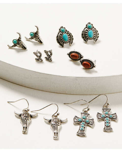 Shyanne Women's Canyon Sunset Longhorn Earrings Set, Silver, hi-res