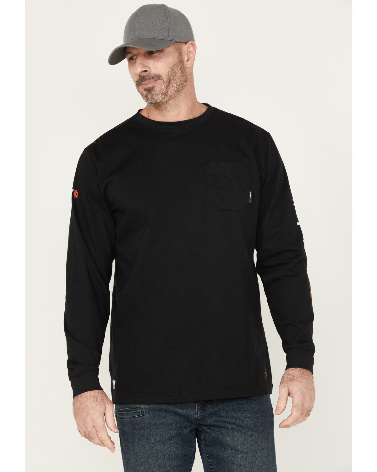 Image #1 - Ariat Men's FR Hard Head Long Sleeve Pocket Work Shirt, Black, hi-res