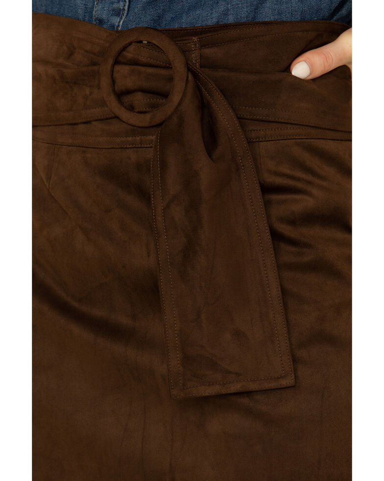 Molly Bracken Women's Suede Belted Skirt , Chocolate, hi-res