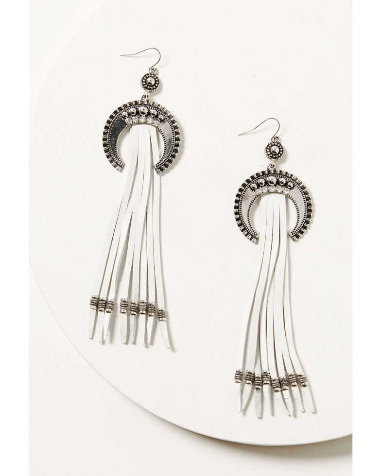 Cowgirl Confetti Women's Rhinestone Horseshoe Fringe Earrings, White, hi-res