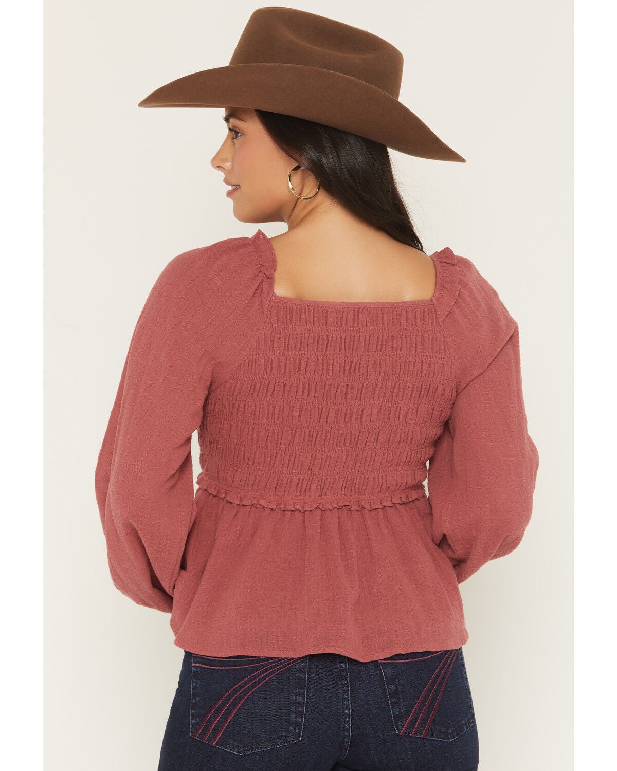 Image #4 - Yura Women's Long Sleeve Smocked Top, Rose, hi-res