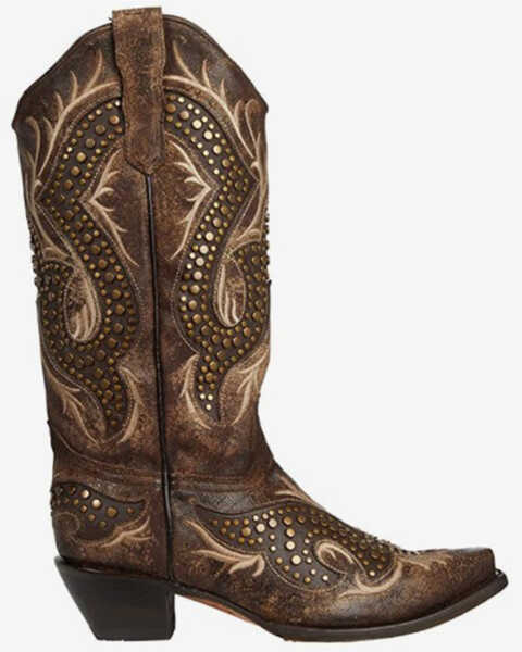 Image #1 - Corral Women's Embroidery & Studs Western Boots - Snip Toe, Taupe, hi-res