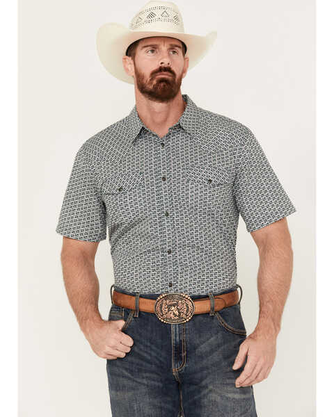Gibson Trading Co. Men's Water Floral Print Short Sleeve Snap Western Shirt, Hunter Green, hi-res