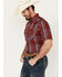 Image #2 - Ely Walker Men's Plaid Print Short Sleeve Pearl Snap Western Shirt , Red, hi-res