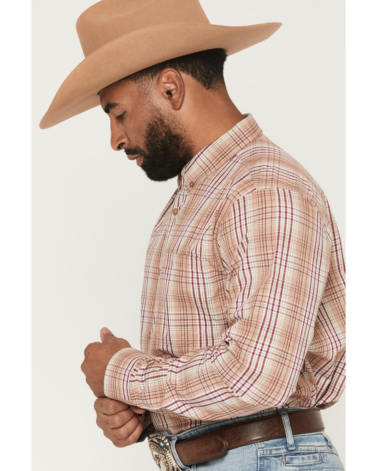 Image #2 - Cody James Men's Bodie Plaid Print Long Sleeve Button-Down Stretch Western Shirt, Tan, hi-res