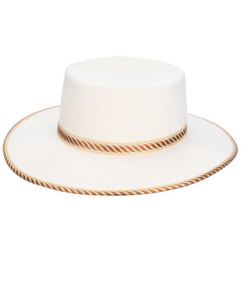 San Diego Hat Company Women's Snowfall Jacquard Band Wool Felt Boater Hat, Ivory, hi-res