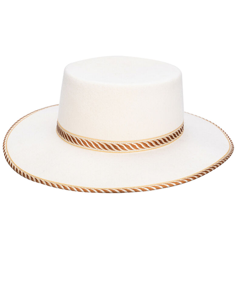 San Diego Hat Company Women's Ivory Snowfall Jacquard Band Wool Felt Boater Hat, Ivory, hi-res