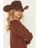Image #2 - Blended Women's Lace V Neck Sweatshirt, Chocolate, hi-res