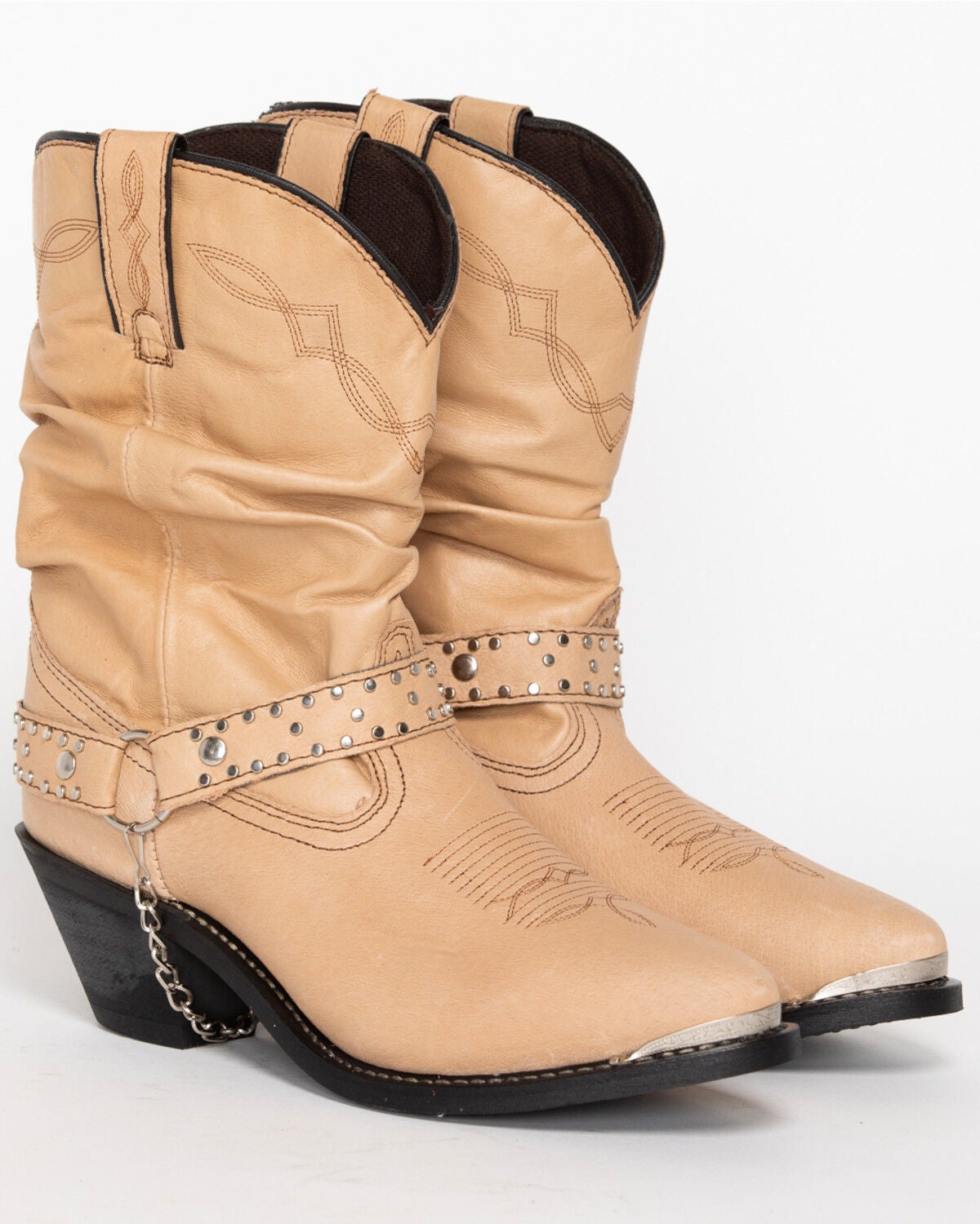 Shyanne Women's Tanya Slouch Harness Fashion Boots - Round Toe, Tan, hi-res