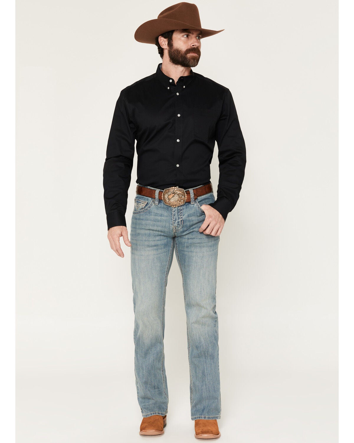 Image #1 - Rock & Roll Denim Men's Pistol Light Wash Bootcut Stretch Denim Jeans, Light Wash, hi-res
