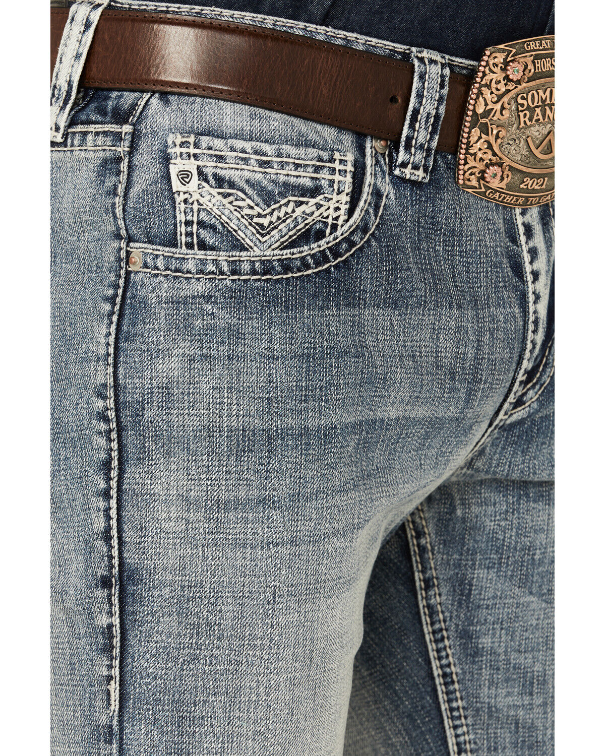 Image #2 - Rock & Roll Denim Men's Pistol Light Vintage Wash Stackable Bootcut Denim Jeans, Light Wash, hi-res